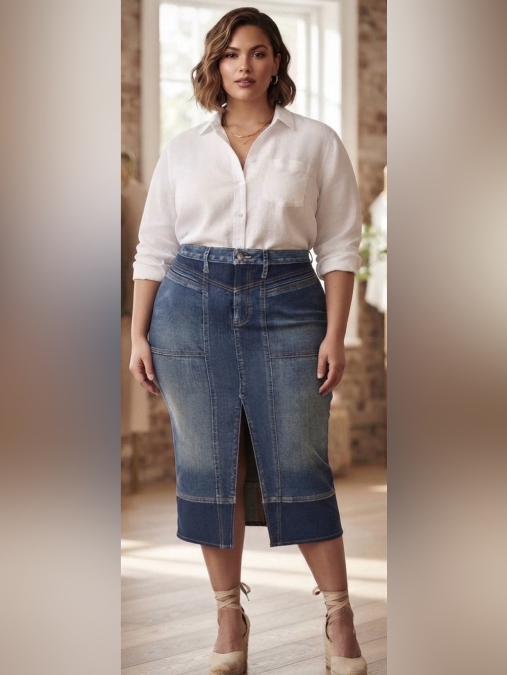 VENUS Denim Maxi Front Slit Skirt